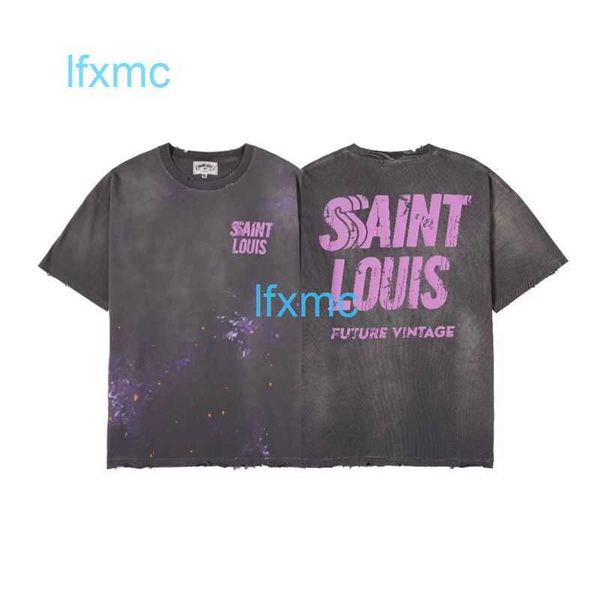 Saint American Fashion – T-shirt manches courtes pour Couple, ample, violet, éclaboussé d'encre, en détresse, sale et endommagé, 34q8