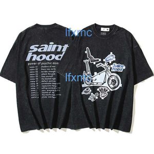 Saint Branded Hood T-shirt met korte mouwen American High Street Washed Old Loose Vintage G8RH
