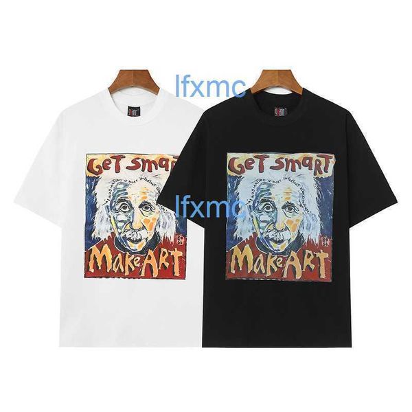 Saint Michael Cartoon Einstein Graffiti Retrato Impreso Algodón puro Cuello redondo Suelto Camiseta de manga corta para hombres y mujeres AHOZ