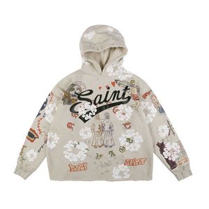 Saint Michael Handgeschilderde Aged Graffiti Hoodie Ins Unisex Graffiti Sweater denim teers hoodie