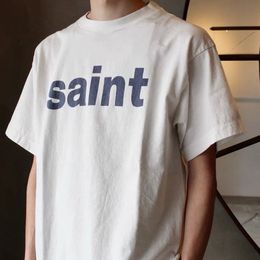 Saint Michael T-shirtbrief Gedrukte ontwerper Vintage korte mouwen Katoen High Street Do Old T-Shirts American Loose Graphic Tee Casual Men Vrouwenkleding