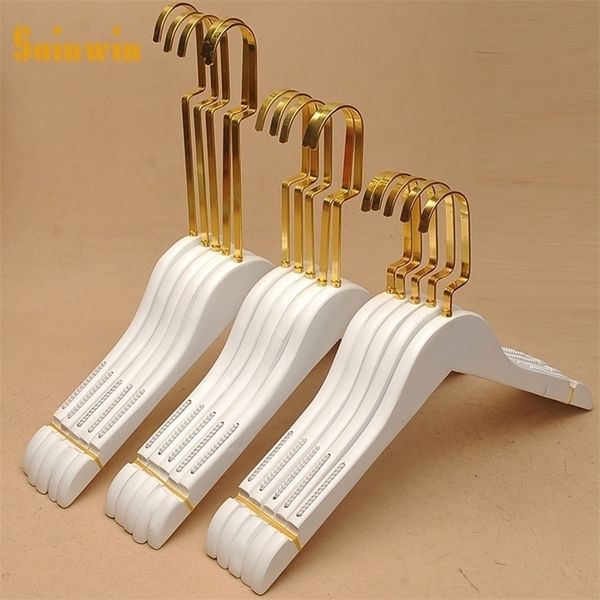 Sainwin 10pcslot adulte cintre en bois blanc cintres en bois pour porte-vêtements femmes top grade cintre or hook30pcs peut 210318