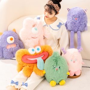 Saite Creative Long Hair Little Monster Doll Anime Big Eye Cartoon Thip Pillow Plush Toy Groothandel en Retail