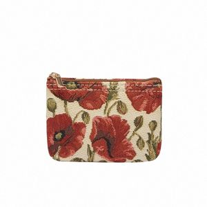 SAJA Small Coin Purse Key Willet Mini Women's Red Poppy FR Vintage Tapestry Bag Boin Boin For Girl Ladies Gift Bag G1rs#