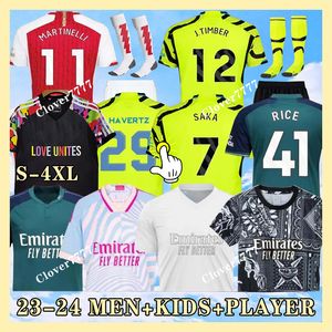 SAKA Voetbalshirts G. JESUS ODEGAARD RICE HAVERTZ 23 24 25 Gunners MARTINELLI SMITH ROWE NKETIAH ZINCHENKO SALIBA TROSSARD Voetbalshirt Kindersets Kit schoenen