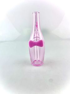 Pipe à fumer pour bouteille de saké colorée en rose, ajoutez un nœud rose uni, avec un banger en bas et un capuchon à bulles