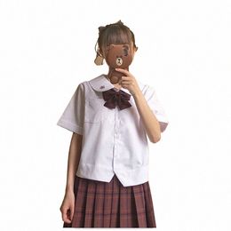 Sakura broderie japonaise étudiante fille école Jk uniforme haut collège lycée uniforme lg à manches courtes costume de marin chemise N67W #