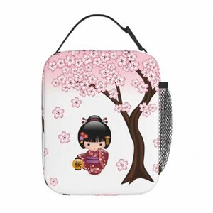 Sakura Kokeshi Pop Leuke Thermisch Geïsoleerde Lunchboxen Japanse Geisha Meisje Lunchtas Ctainer Kawaii Thermische Koeler Voedseldoos 946I #
