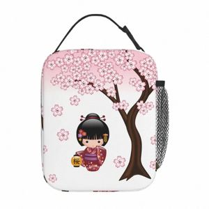 SAKURA KOKESHI POUPE MIGLE THERMO THERMAL ISOLER LANCH BOXES Japonais Geisha Girl Sac à lunch Consulter Kawaii Thermal Colter Food Box U6RZ #