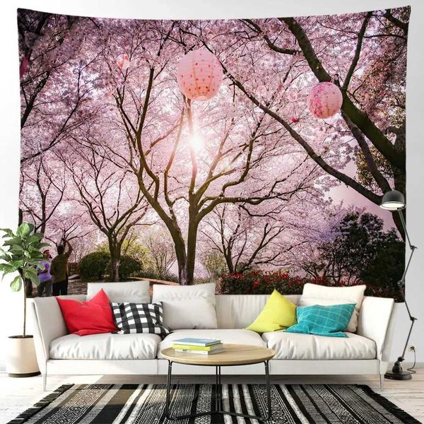 Sakura Tree Tapestry Pink Wall Tapstances suspendues Natural Landscape Mountain Forest Tapestry Chambre Decor Home Decor Aesthetics R0411