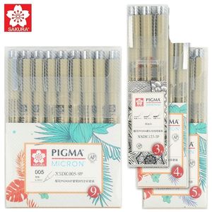 Sakura XSDK 005/01/2/3/4/5/8/1.0 Pigma Micron Fine Line Pen Set Multi-Color Needle Dessin Brush Pen Sketching Art Supplies 210226