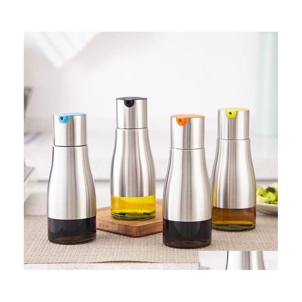 Outils de salade Outils de salade Bouteille d'huile d'olive multifonctionnelle Sauce de soja Vinaigre Assaisonnement Réservoir de stockage Fond en verre 304 Kit en acier inoxydable Dhrvf