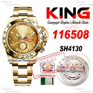 Vente 116508 SA4130 Chronographe automatique Mens Watch King Yellow Gold Champagne Stick Dial 904L OysteSteel Bracelet 72H Power Reserv