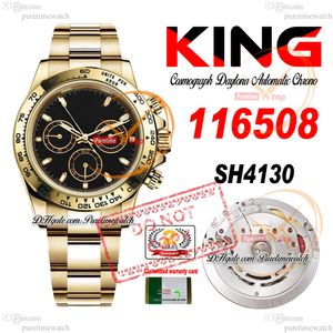 Vente 116508 SA4130 Chronographe automatique HETS Watch King Yellow Gold Black Black Stick Dial 904L
