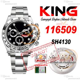 Uitverkoop 116509 SA4130 Automatische chronograaf Heren Watch King Tachymeter Bezel Black Diamond Dial 904L Oystesteel Bracelet 72H Power Reserv Super Edition Puretime Ptrx