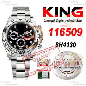 Vente 116509 SA4130 Chronographe Automatic Mens Watch King TachymEter Cézel Black Diamond Diamond 904L