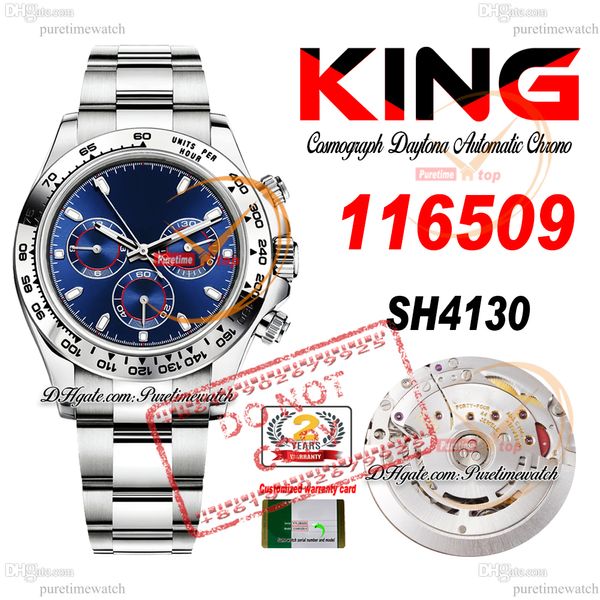 Vente 116509 SA4130 Chronographe Automatic Mens Watch King TachymEter Cézel Blue Stick Dial 904L Bracelet Oystesteel 72H Power Reserv