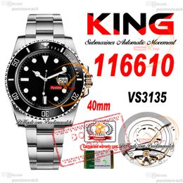 Verkoop 11661 vs3135 Automatische heren Watch King 40mm Ceramic Bezel Black Dial 904L Steel Case en Bracelet Super Edition dezelfde seriële kaart reloj hombre puretime