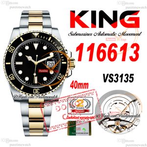 Vente 11661 VS3135 Automatic Mens Watch King King 40 Two Tone Yellow Gold Céramique Céraque noire CALLE 904L ACTE