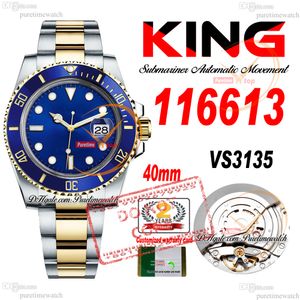 Vente 11661 VS3135 Automatic Mens Watch King King 40 Two Tone Yellow Gold Céramique Céraque Blue Calan 904L ACTE