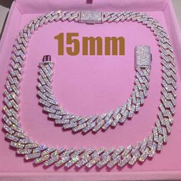 Vente 15mm Bracelet chaud hommes Sier lien chaîne passe diamant testeur GRA VVS Moissanite collier cubain