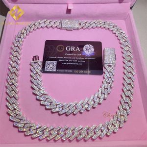 Vente 15mm Moissanite Bracelet hommes argent lien cubain chaîne passe diamant testeur Gra Vvs Moissanite collier cubain