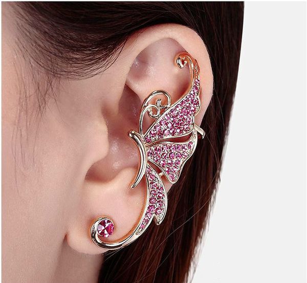 Vente 2018 Chaude Pleine De Diamant Papillon Boucles D'oreilles De Mode Bijoux Manchette Pas Percé Oreille Clip Suspendu Boucle D'oreille Charmes Cadeau Pour Les Femmes