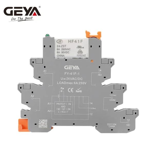 Vente 20pcs Geya 6A 1co Slim Relay Mount sur le module de relais à douille à vis 24 VDC 6.2 mm relais Hongfa HF-41F-1/3