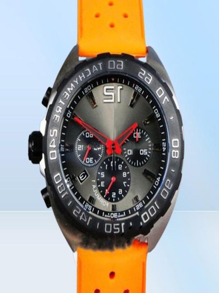 Vente A 1 A F One CAZ1110 Miyota Quartz Chronograph Mens Watch Arey Case Grey Black Dial Stick Markers Orange Rubber STRAP STAPHATCH STTG SWISSTIME Z28B16456194