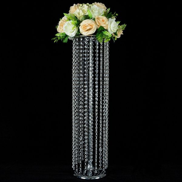 Vente en vrac élégant cristal table haut lustre fleur stand pièces centrales ronde en métal fleur rack accessoires de mariage colonne décor