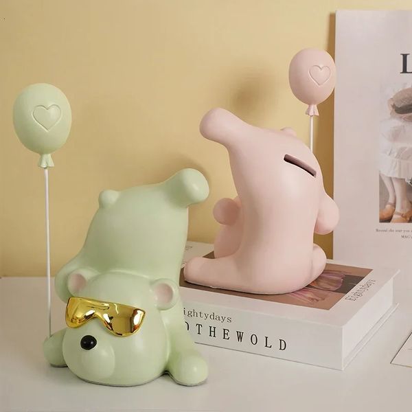 Vente Creative Sunglasses Sun Bear Safe Piggy Bank Nordic Wind Girls Boys Euro Coin Organizer ANNIVERSAIRE CADEAU HOME DÉCOR 240516