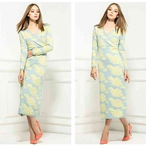 Verkoop mode designer jurk vrouwen lange mouw jacquard breien trui 210521