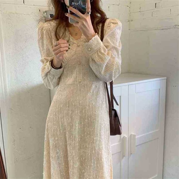 Vente féminine Chic a-ligne femmes élégance paillettes Vintage doux dame mode robes longues robes 210525