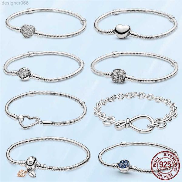 Vente Femme Bracelet 925 Sterling Silver Coeur Serpent Chaîne pour Femmes Fit Pandora Charme Perles Bijoux Cadeau avec Boîte D'origine