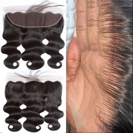 Opruiming 13X4 Oor tot oor Kant Frontale sluiting Recht Lichaamsgolf Frontaal Kant Echt haar 100% Maagd haar Kanten haar met 150 dichtheid Natuurlijk voorgetrokken babyhaar Bella Hair