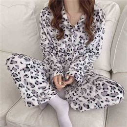 Sale Leopard All Match Pyjama Dier Gedrukt Sexy Korte Nachtkleding Chique Casual Homehear Losse Suit Sets 210525