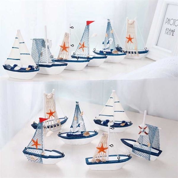 vente! Marine Nautique Creative Voilier Mode Chambre Décor Figurines Miniatures Style Méditerranéen Navire Petit bateau ornements 211105