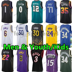 Sale Heren Jeugdbasketbalshirts Stephen Curry James Giannis Antetokounmpo Devin Booker Kevin Durant Jayson Tatum Ja Morant Bryant Luka City volwassen kinderen jersey