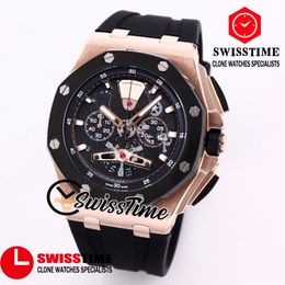 26407 Quartz Chronograph Mens Watch Skelet Dial Stopwatch Two Tone Rose Gold Case Black Rubber Riem luxe horloges 2022 Swisstime A05