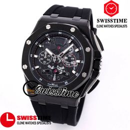 26407 Quartz Chronograph Mens Watch Skelet Dial Stopwatch PVD Black Steel Case All Black A05 Rubber Luxe horloges Swisstime