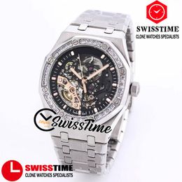 41 mm 15412 Automatische heren Watch Skelet Tourbillon Dial roestvrijstalen armband Diamant Bezel Sport horloges op 28800Vpt Swisstime A10B