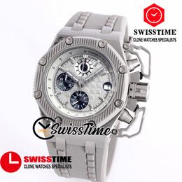 Vente Nouveau 44mm 26165 Quartz chronographe montre pour hommes cadran argenté chronomètre boîtier en acier titane bracelet en caoutchouc gris montres de Sport SwissTime