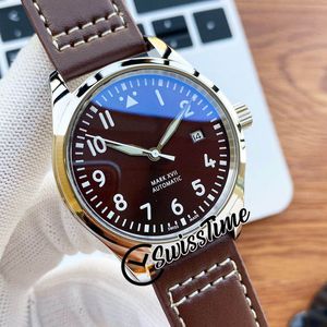 Verkoop Nieuwe Little Prince Aviator IW327003 Miyota 8215 Automatische Heren Watch Bruin Dial Steel Case Bruin Lederen Strap Gents Watcehs Swisstime