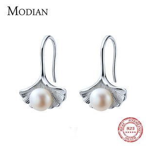 Vente réel 925 en argent Sterling coquille perle boucles d'oreilles classique élégant charme balancent oreille pour les femmes bijoux fins cadeau 210707