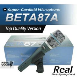 Vente Livraison gratuite!Véritable Microphone à condensateur BETA87A qualité supérieure Beta 87A supercardioïde Vocal karaoké micro portable Mike Mic