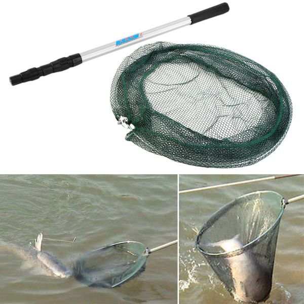 cadre rond pêche pliante épuisette en aluminium 3 Section Extension Pole Poignée de pêche Tackle Équipement d'accessoires