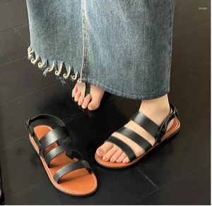 Vente Chaussures sur Sandals Women's 2024 Fashion Basic Summer Peep Toe Buckle Boucle plate Daily Beach Femme 72488