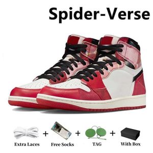 Vente avec boîte Chaussures de basket Sandales d'extérieur Authentique 1 1s High Og Spiders Man Dv1748-601 Across the Verse Sports Sneakers Trainers Mens Red White