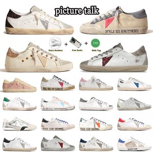 Klassieke gouden designer schoenen super ster merk heren casual doen oud vies luxe dames heren Italië sneakers pailletten wit leer nappa roze zilver hak tab sterren loafers