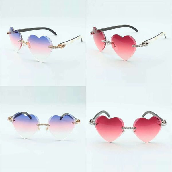 Ventes directes de coupe en forme de coeur Diamants Diamants Lunettes de soleil 8300687 Buffle hybride noir blanc naturel